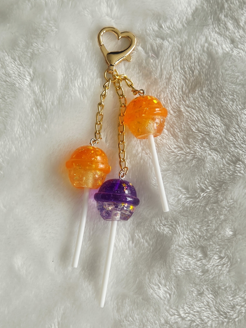 Resin Lollipop Keychain Charm - Orange & Purple - Fun Bag Charm